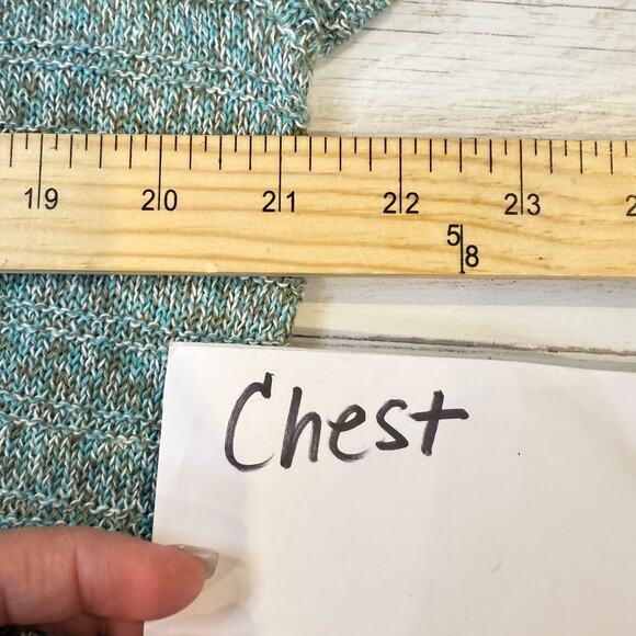 Talbots Large 100% Linen turquoise blue knit blouse Cottage beachy coastal boho - Picture 3 of 5